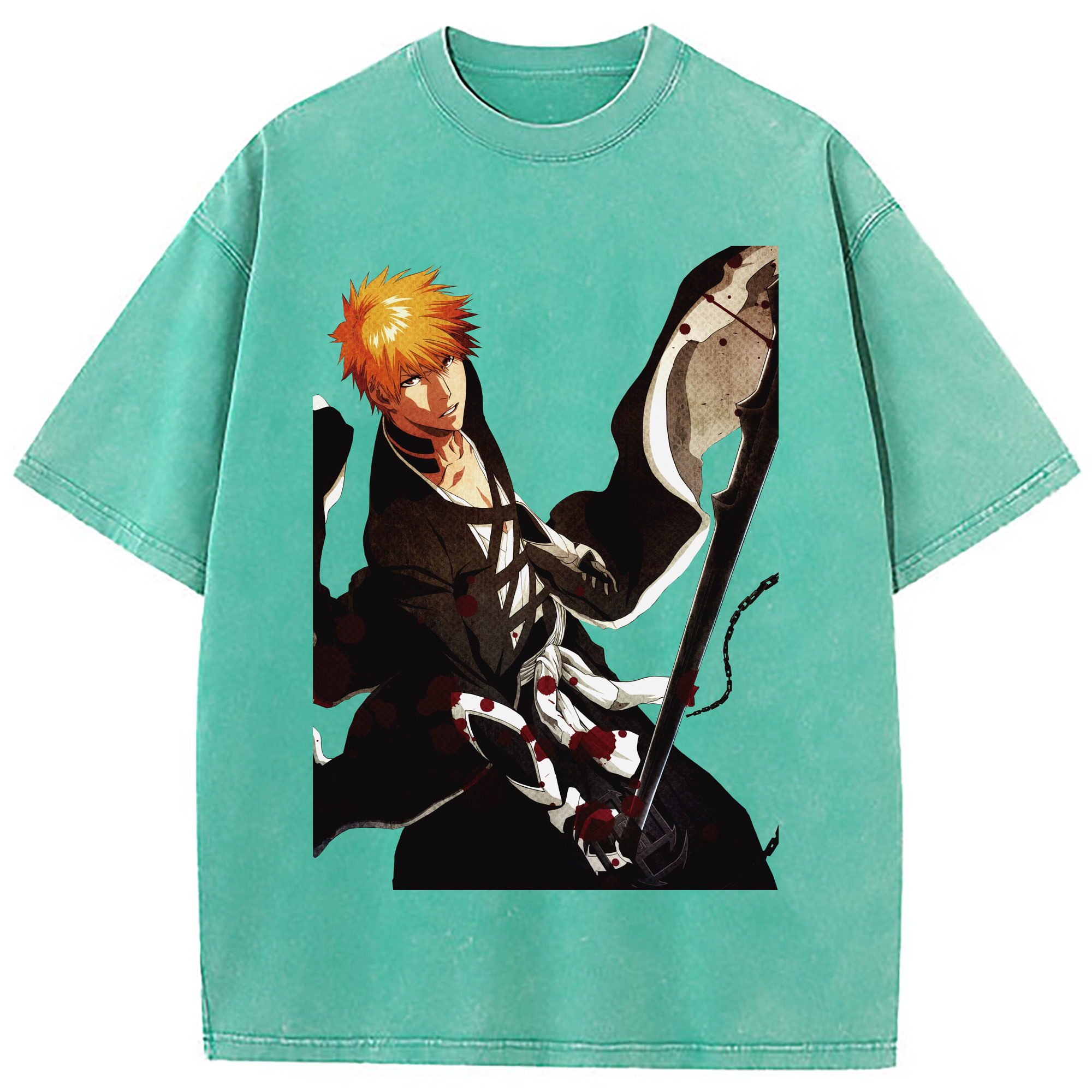 （画像用） ブリーチ 黒崎一護（くろさき いちご）BLEACH Kurosaki Ichigo 綿100% ヴィンテージ風 半袖Tシャツ（フロントプリント）